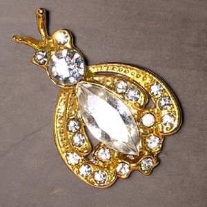 Vintage Gold Tone Rhinestone Bee Insect Brooch